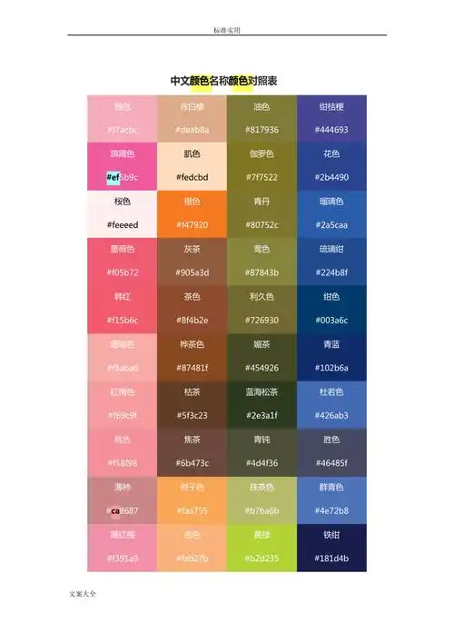 颜色名称颜色对照表