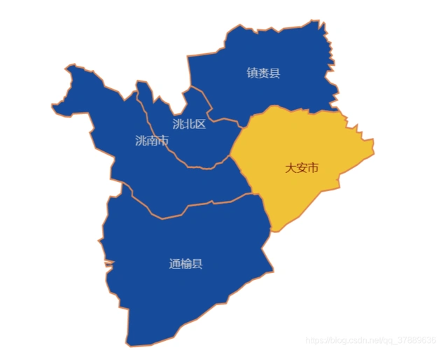 单击白城市,下钻到白城市的地图鼠标移到上边的弹窗显示效果图