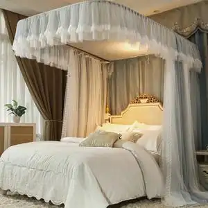 落地蚊帐宫廷公主风家用2022新款卧室u型导轨加厚加密可伸缩轨道