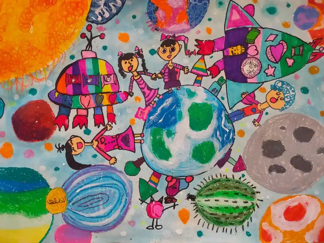 幼儿科技绘画(已参赛)#创作灵感 #油画棒教学 #油画棒绘画 - 抖音