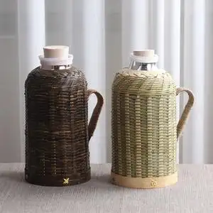 老式暖壶纯手工竹编保温瓶保温壶家用热水壶复古民国电视玻璃内胆