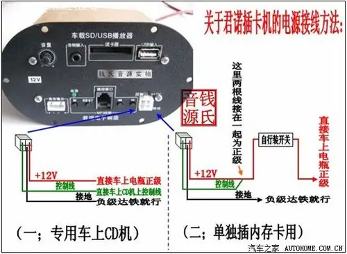 车载低音炮家用及车载的接线方法