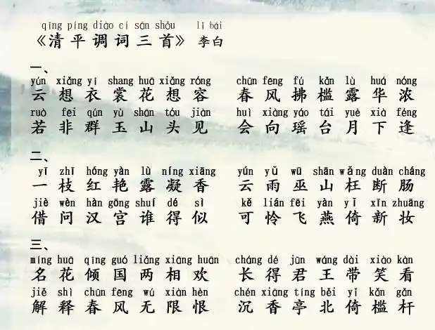 清平调词三首李白唐诗注释翻译赏析