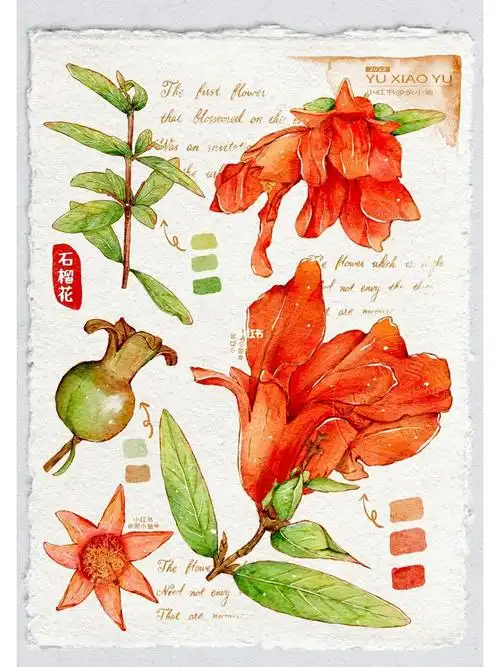 【ipad水彩花卉011】石榴花·附带线稿