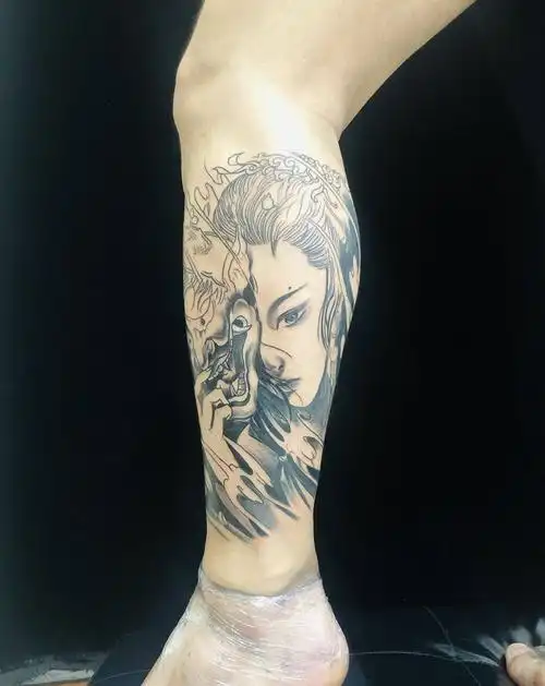 小腿龙姬(未完成)纹身图片_腿部新传统纹身图案(2)_陕西省西安市纹身