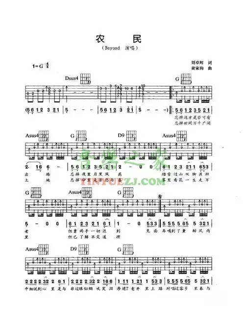 《农民吉他谱》_beyond_g调_吉他图片谱2张 图1