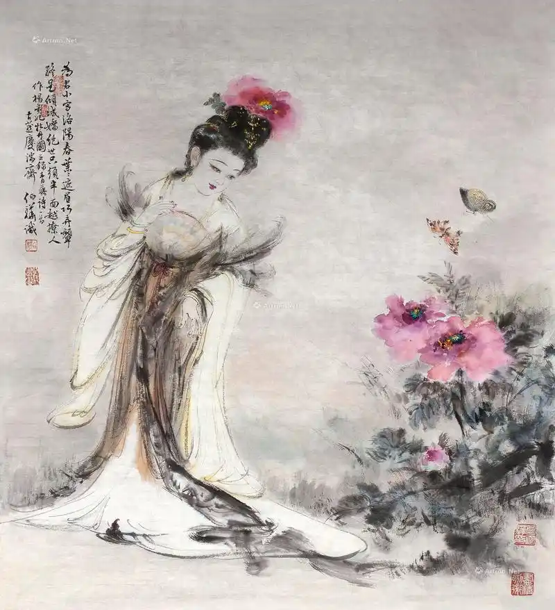 0025 杨贵妃牡丹图 镜心 设色纸本