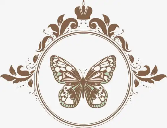 手绘圆形花边蝴蝶元素