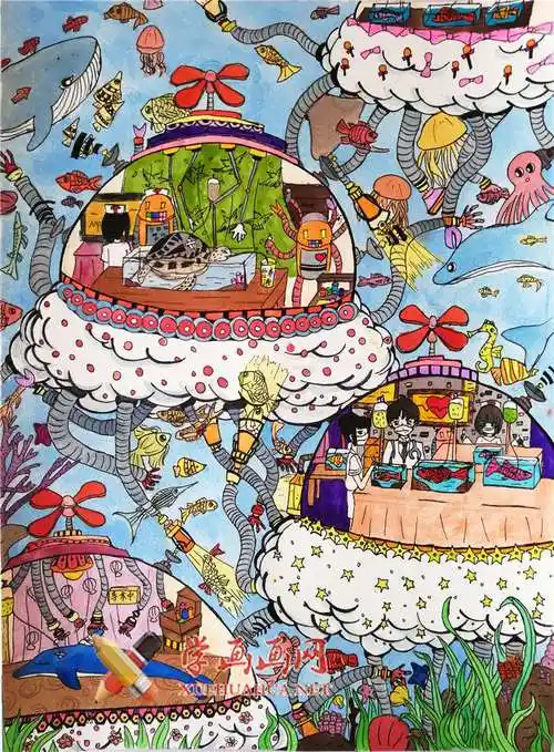 优秀中学生科幻画《海洋医疗救援队》(1)