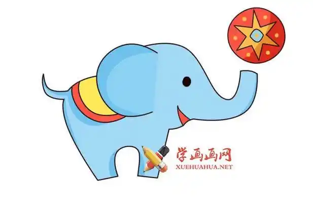 杂技团大象顶皮球的简笔画画法图片
