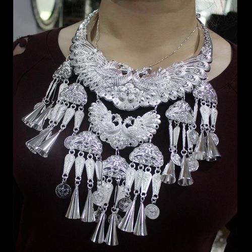 liyan苗艺银饰服饰少数民族特色服装饰品苗族苗银凤项链项圈dd银色3