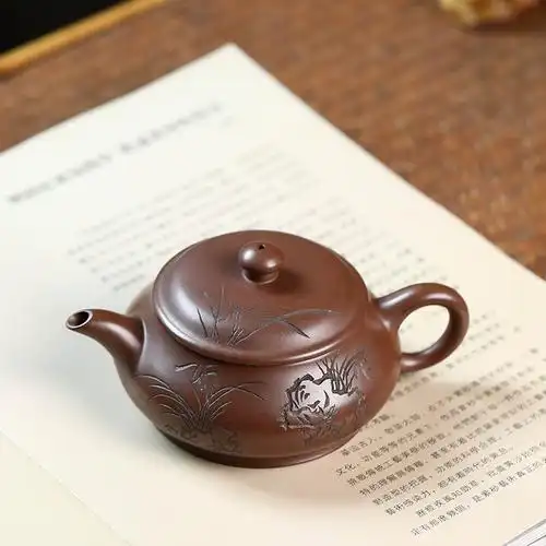 宜兴紫砂壶纯手工刻兰花茶壶中式茶具礼品家用泡茶壶功夫茶具茶壶