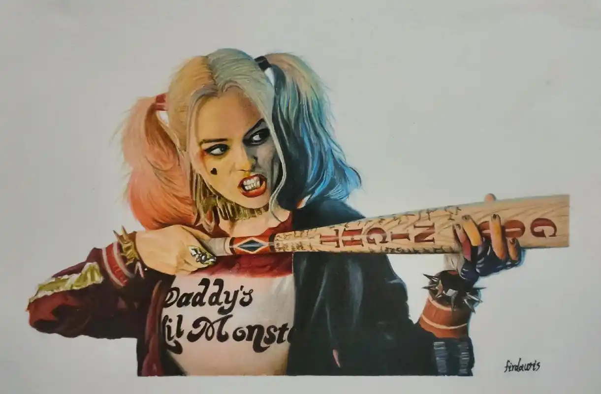 手绘彩铅画哈莉奎茵