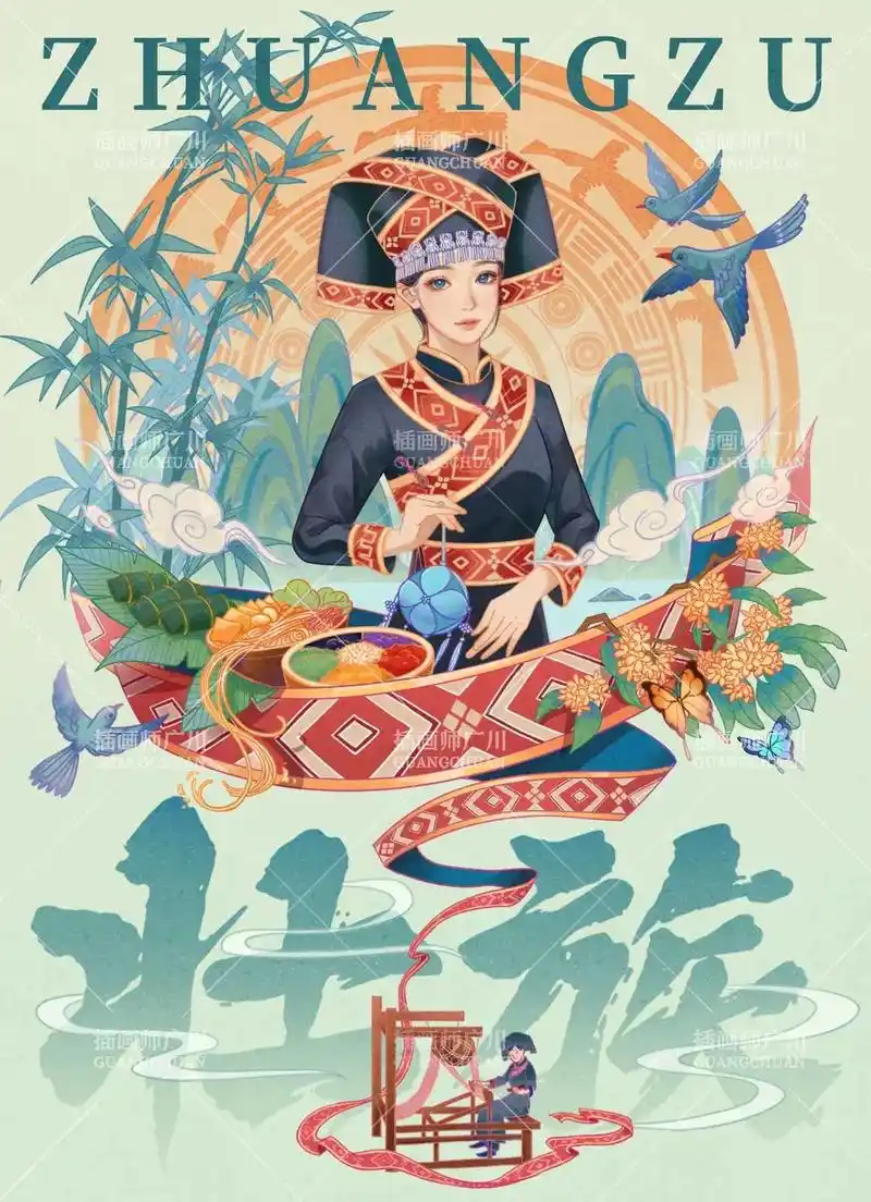 少数民族插画|壮族|原创.以壮族文化为主题创作的国潮风插画  - 抖音