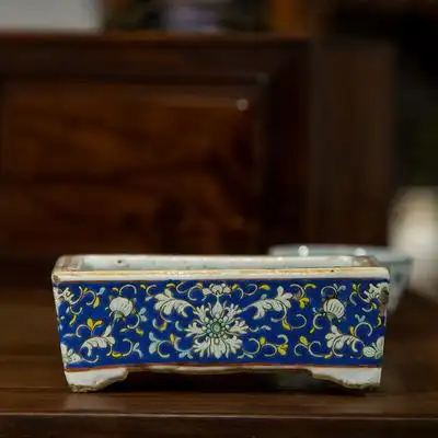 清代珐琅方形水仙盆老物件收藏品古玩古董真品客厅中式花盆摆件