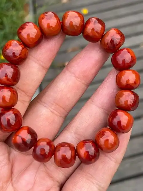 天然南红火焰纹老圆珠手串玛瑙满色满肉老型手链手饰