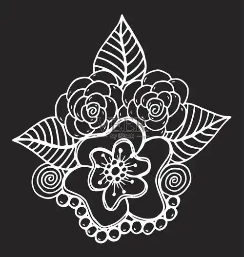 手绘幻想花着色页插图蜡染抽象成人动物标记波西米亚插画图片素材