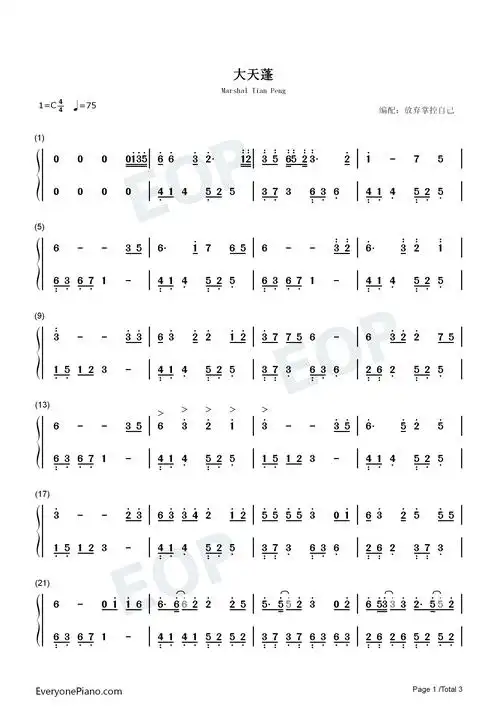 大天蓬-c调简单版-怕什么天道轮回什么魄散魂飞-抖音热歌双手简谱预览