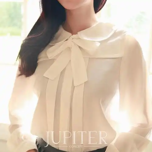 jupiter陈小颖定制白色彼得潘领蝴蝶结厚雪纺衬衫*大片专用链接