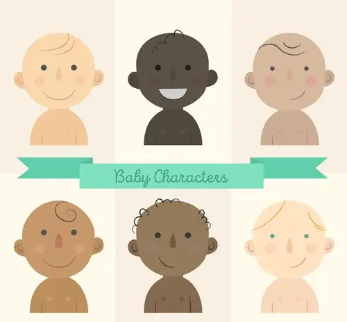 6款不同肤色婴儿设计矢量素材