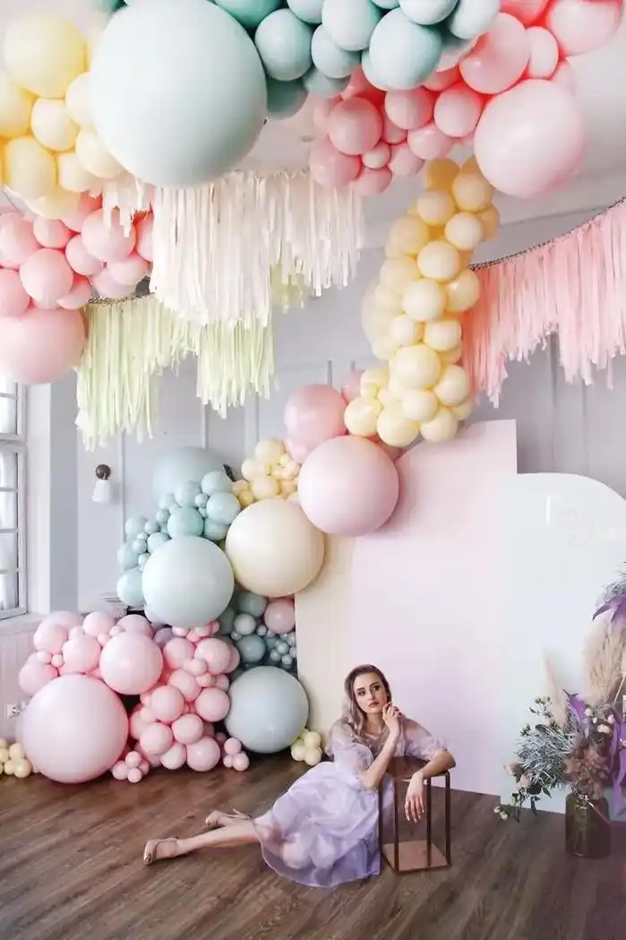 马卡龙色.粉色系给你满满的范围感!高级感.#气球派对布置 # - 抖音