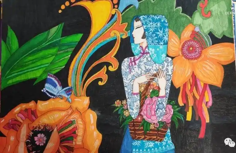 水彩笔人物装饰绘画—(学生作品欣赏)罗城青少年活动中心2011暑期水彩