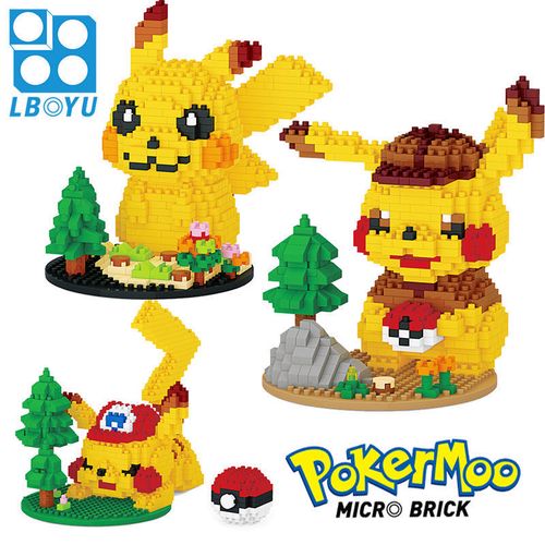 侦探皮卡丘拼插兼容乐高积木拼装成年难度大人玩具钻石小颗粒解压