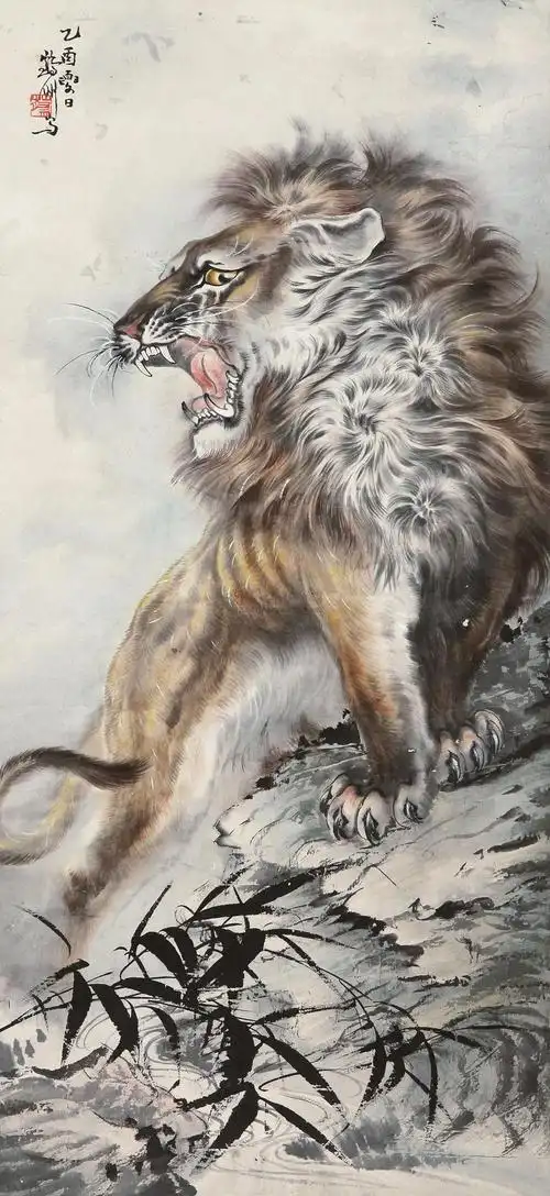 0046 雄狮 立轴 纸本
