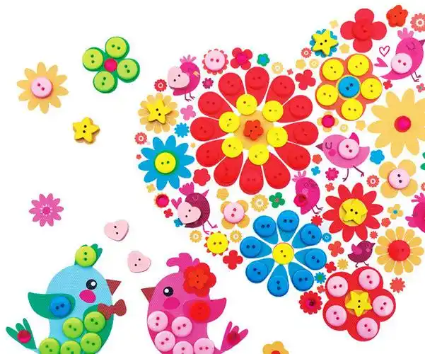 厂家直销创意纽扣画幼儿园手工创意粘贴画儿童diy益智手工画图片
