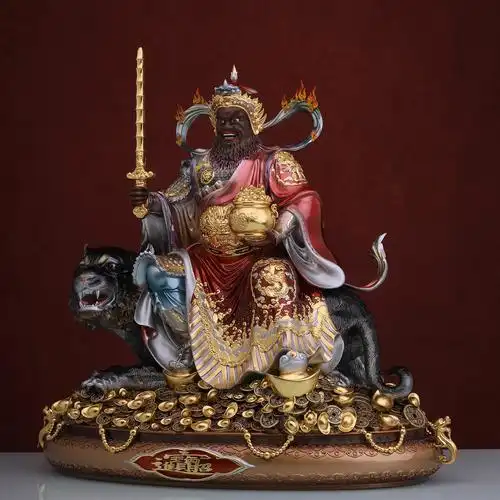 纯铜骑虎客厅居家客居家赵玄坛佛像铜彩元帅赵元帅摆件