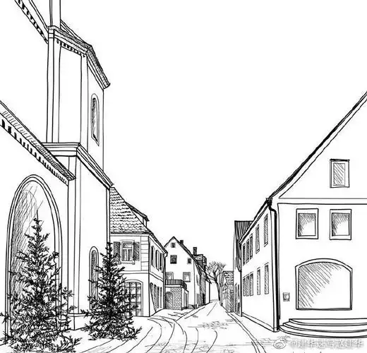 每日一画#街道小巷道路桥建筑手绘场景线稿图绘画插画素描临摹参考