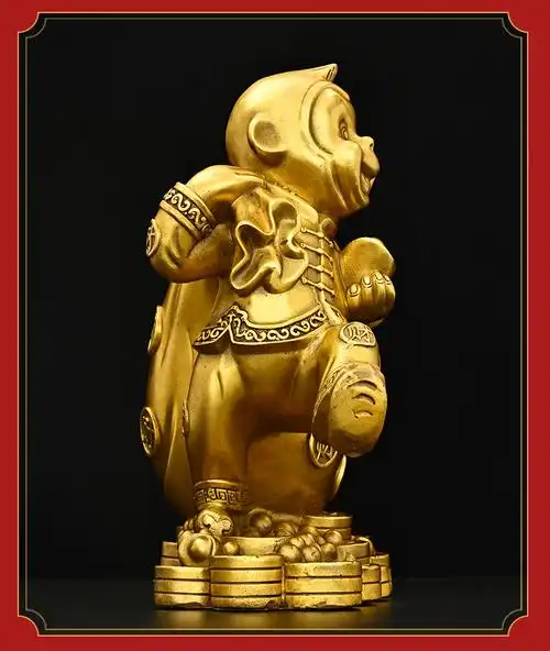 万法阁纯铜猴子摆件十二生肖金猴献宝简约金猴工艺品桌