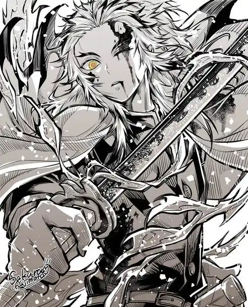 炎柱炼狱杏寿郎|藤本樱的鬼灭之刃高清插画图片