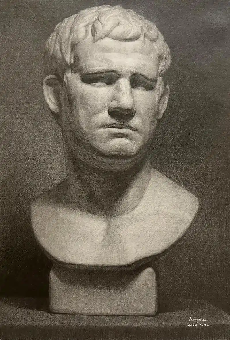 素描石膏像.阿格里巴 八开 2h-2b 原来想着练习一下打型 - 抖音