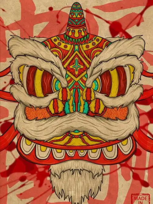 醒狮原创手绘插画海报附作画步骤