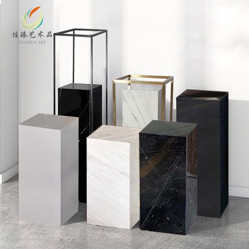 天然黑白根黑色大理石雕塑底座展示台售楼部石材客厅落地摆台石柱