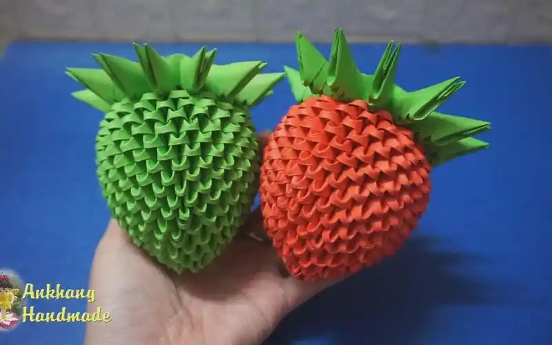 立体折纸 3d origami 三角插工艺 3d折纸草莓2教程 diy制作纸草莓