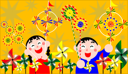 卡通风车开心笑容红衣服转动gif动图_动态图_表情包下载_soogif