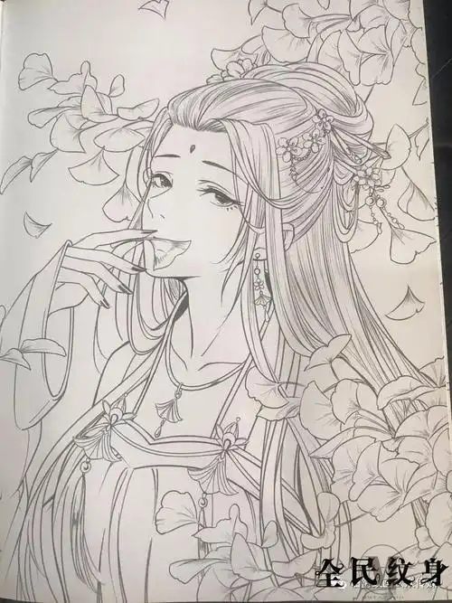 唯美古风人物美女纹身线描图集线稿,仙气十足的古风女子今日简笔画96