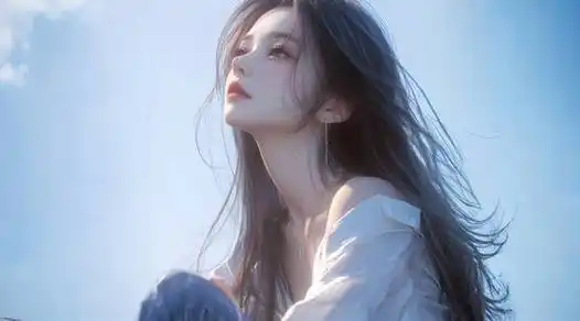 抱着膝盖,仰望天空的超好看女生壁纸,高颜值ai美女小姐姐侧颜壁纸图片