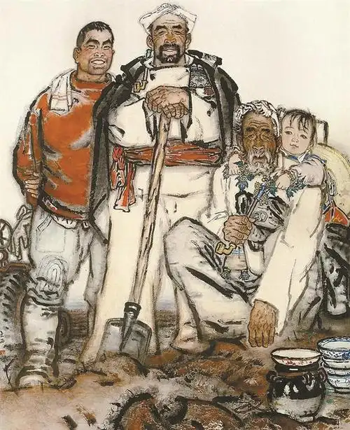 《祖孙四代》◎ 深圳特区报记者 尹春芳著名画家,"黄土画派"创始人