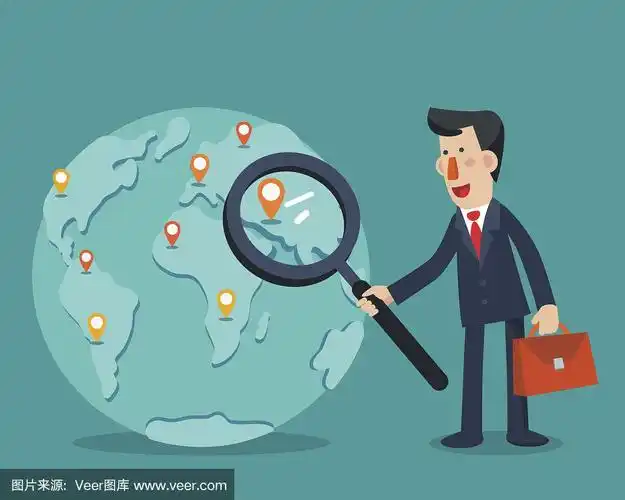 拿着放大镜看世界地图的商人