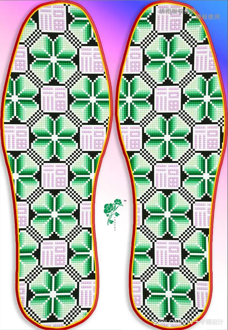 又发财又有福,小格十字绣鞋垫图样7张