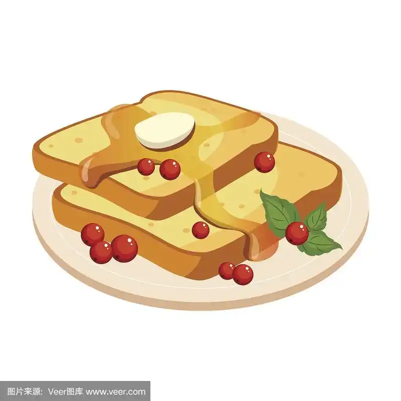 面包吐司与融化黄油和蜂蜜盘子卡通插图