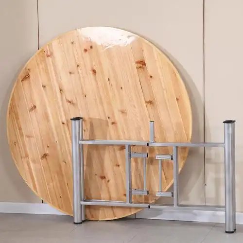 大圆圆桌杉木桌面可带玻璃转盘折叠桌架食堂实木餐桌