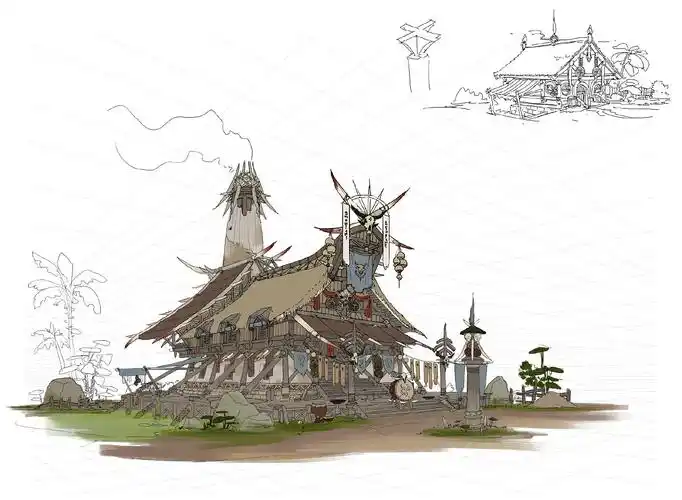 游戏原画场景设计 部落建筑详细过程图|插画|游戏原画|艺数绘eart