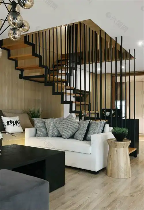 现代简约客厅沙发楼梯设计图