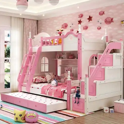 上下床 实木床 组合床_儿童上下床双层床女孩公主粉 实木儿童子母床
