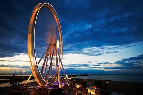 旋转木马,夜晚,模糊,游乐园,摩天轮,过山车,动态