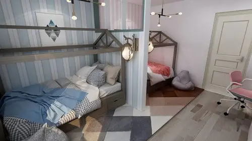 62㎡双胞胎之家,一分为二的儿童房亮了